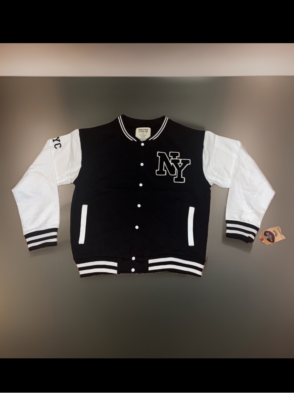 NY Black & White Classic Varsity Letterman Bombers Jacket W/Chenille Letters NWT